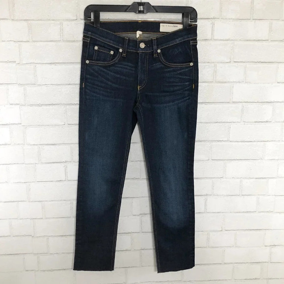 Rag & Bone Dark Distressed Wash Mid Rise Skinny Jeans Women's Waist Size 27 - Picture 1 of 5